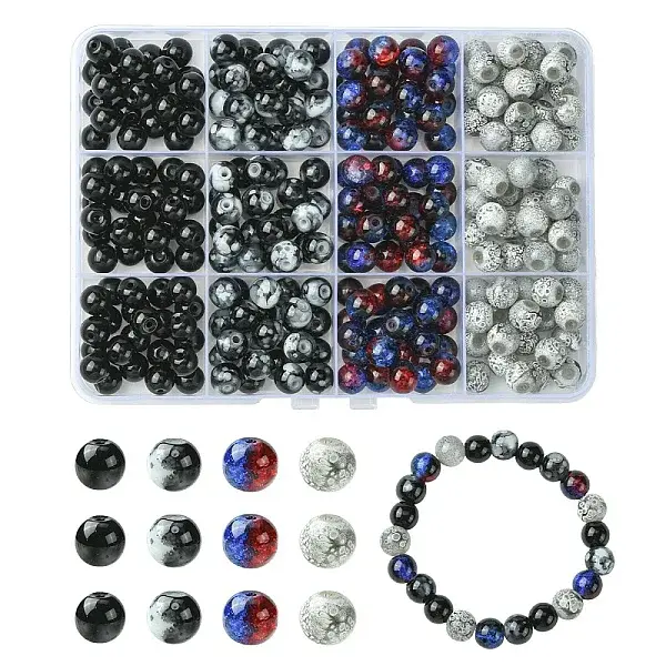 300Pcs 4 Colors Baking Painted Glass Round Beads