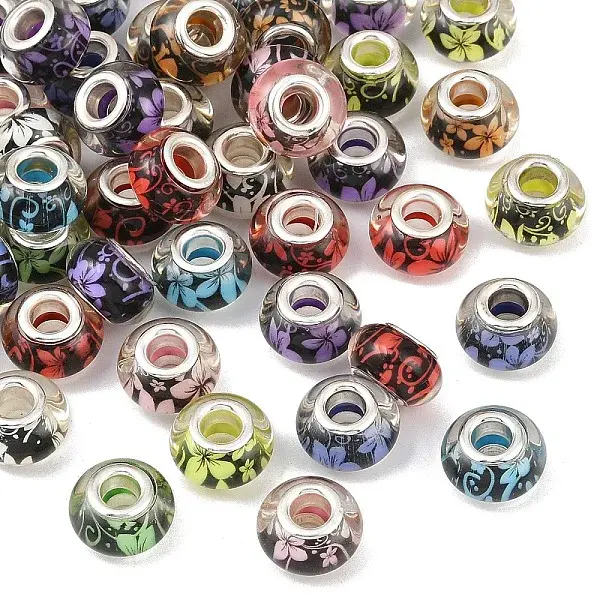 50Pcs Large Hole Flower Pattern Resin European Beads