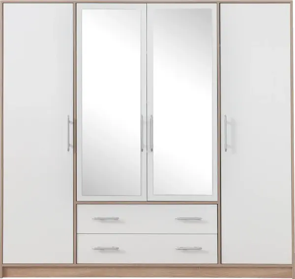 Šatní skříň Smart SR1 Varianta: Se zrcadlem, Barva korpusu + barva dveří: Dub sonoma + Bílá