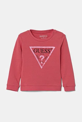 Dětská bavlněná mikina Guess růžová barva, s potiskem, K74Q12 KAUG0