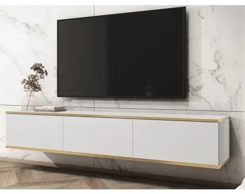 Závesná TV skrinka Orfeo, 175 cm, biela/zlatá%
