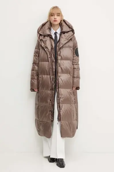 Péřová bunda MMC STUDIO MILA dámská, hnědá barva, zimní, oversize