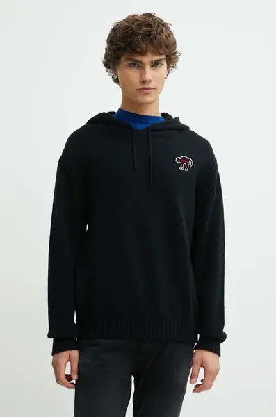 Svetr z vlněné směsi HUGO pánský, černá barva, hřejivý, 50516626