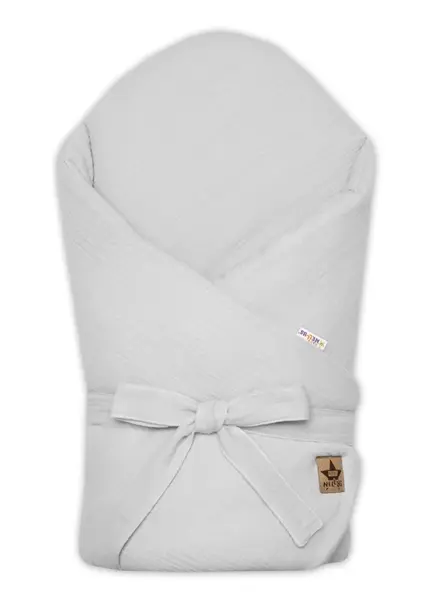 Mušelínová zavinovačka s výstužou na zaväzovanie,75x75cm, svetlo sivá