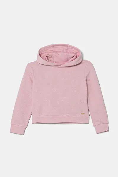 Dětská mikina Guess růžová barva, s kapucí, vzorovaná, J5RQ22 KCHR2