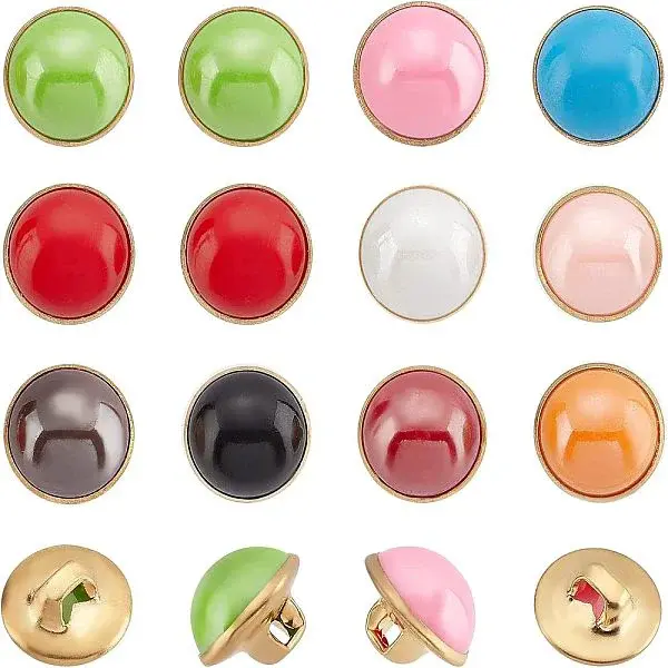 100Pcs 10 Style 1-Hole Brass Resin Button