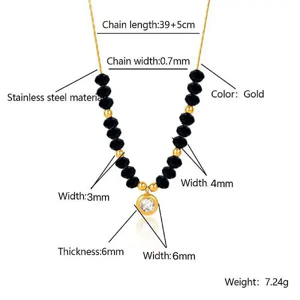 Stainless Steel Crystal Rhinestone Flat Round Pendant Glass Beaded Necklaces for Women