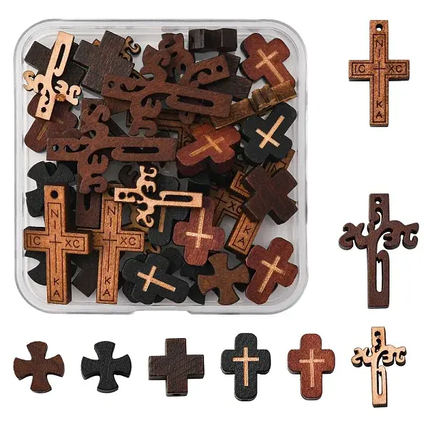 40Pcs 8 Styles Natural Wood Pendants & Beads Sets