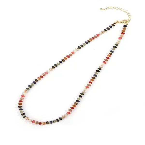 Colorful Natural Mixed Stone Rondelle Beaded Necklaces for Summer Beach Style