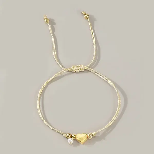 Bohemian Style Color Faux Pearl Heart Copper Bead Women's Bracelet Jewelry