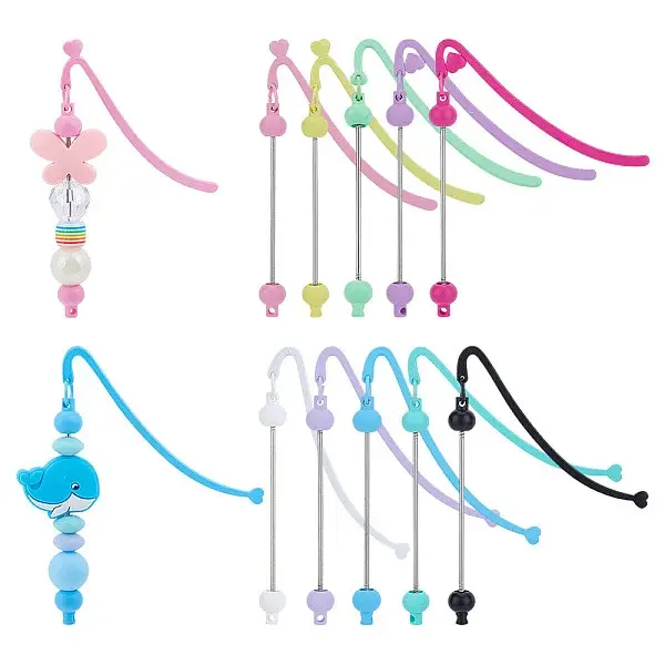 10Pcs 10 Colors ABS Plastic & Stainless Steel Beadable Bookmarks