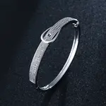 Brass Micro Pave Clear Cubic Zirconia Hinged Bangles for Women
