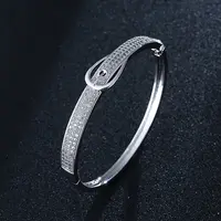 Brass Micro Pave Clear Cubic Zirconia Hinged Bangles for Women