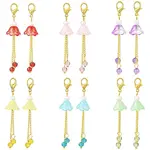 14Pcs 7 Styles Glass Flower with Brass Twisted Chains Pendant Decorations