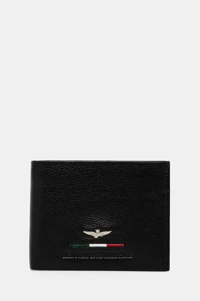 Kožená peněženka Aeronautica Militare černá barva, AM152