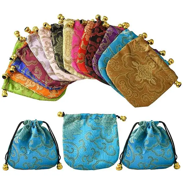 14Pcs 14 Colors Chinese Style Silk Brocade Jewelry Packing Pouches