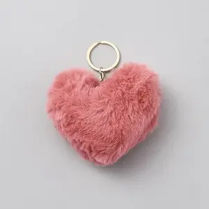 Heart Polyester Rabbit Hair Pendant Keychain