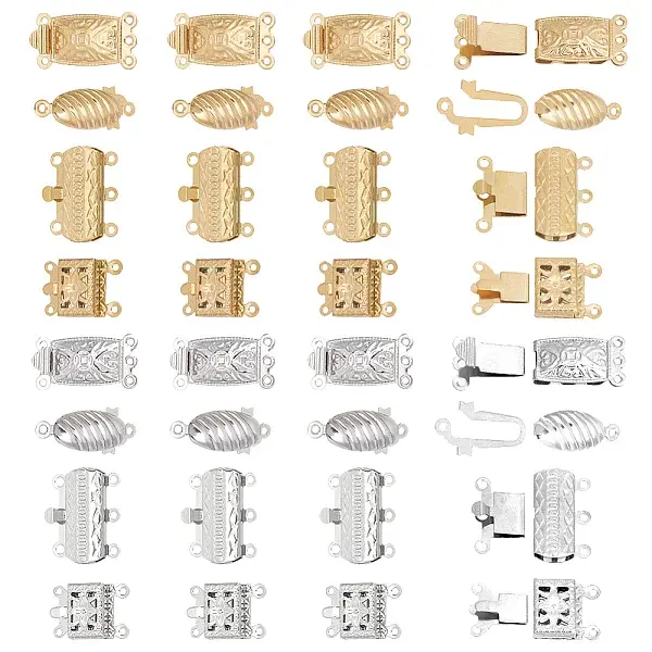 32 Sets 8 Styles Ion Plating(IP) 304 Stainless Steel Box Clasp