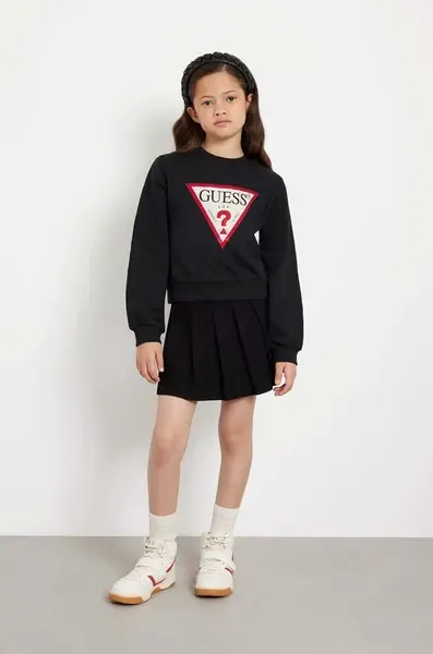 Dětská bavlněná mikina Guess černá barva, s aplikací, J4YQ22 KA6R4