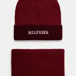 Sada: dětská čepice a nákrčník Tommy Hilfiger červená barva, AU0AU01938
