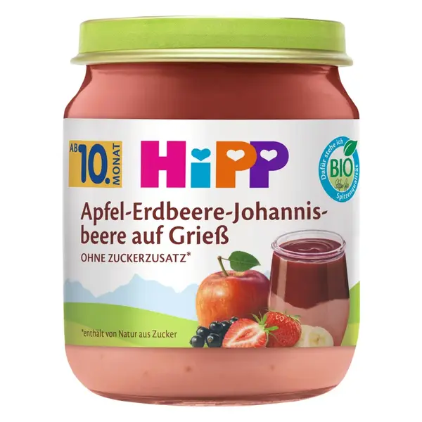 Hipp BIO Krupička s jablky, jahodami a černým rybízem 200 g