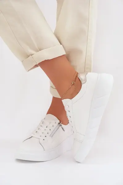 Kožené dámské mokasíny se zipem bílé Althea