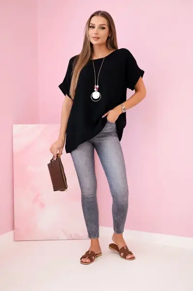 Kesi Włoski Mušelínová blúzka s náhrdelníkom čierny