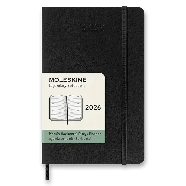 Diář Moleskine 2026 - měkké desky, S, týdenní, horizontální, černý