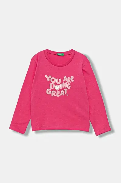 Dětské bavlněné tričko s dlouhým rukávem United Colors of Benetton růžová barva, 3JERG10KB