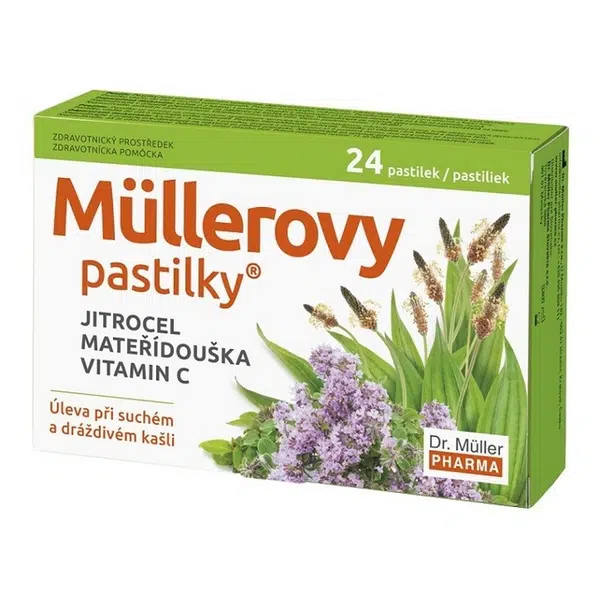 DR. MÜLLER Müllerovy pastilky s jitrocelem, mateřídouškou a vitaminem C 24 pastilek