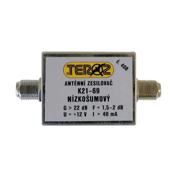Anténní zesilovač TEROZ 408X, UHF, G22dB, F1,5dB, U99dBµV, F-F