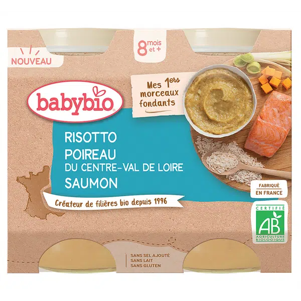 BABYBIO rizoto s pórkem, máslovou dýní a lososem 8m+ 2 x 200 g