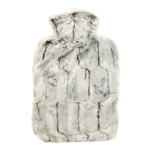 HUGO FROSCH Classic termofor s obalem z umělé kožešiny s podšívkou hnědo stříbrný 1,8 l