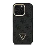 Zadní kryt Guess PU 4G Strass Triangle Logo Stand Camera Frame MagSafe Zadní pro Apple iPhone 16 Pro, černá