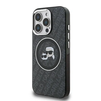 Zadní kryt Karl Lagerfeld IML K&CH Heads Repeated Logo MagSafe pro Apple iPhone 15 Pro, černá