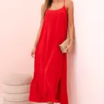 Kesi Włoski Dlouhá šaty na ramínka červená