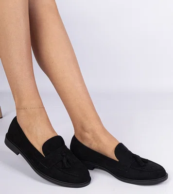 Gemre Black women's eco-suede moccasins with fringes Marimel