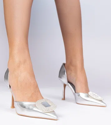Gemre Silver stilettos adorned with zirconia Coluga