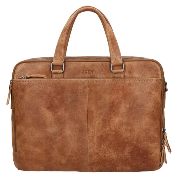 Kožená business taška na notebook Lagen Jones - koňak